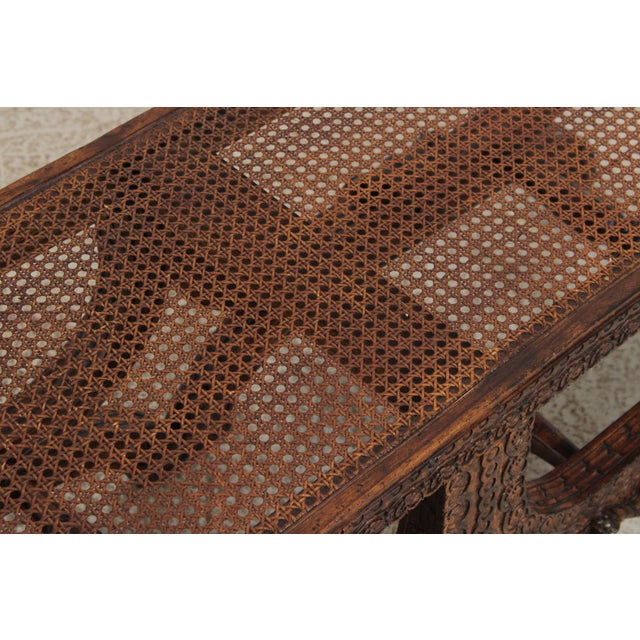 Wood French Louis XIV Double Seat Cane Bench For Sale - Image 7 of 16