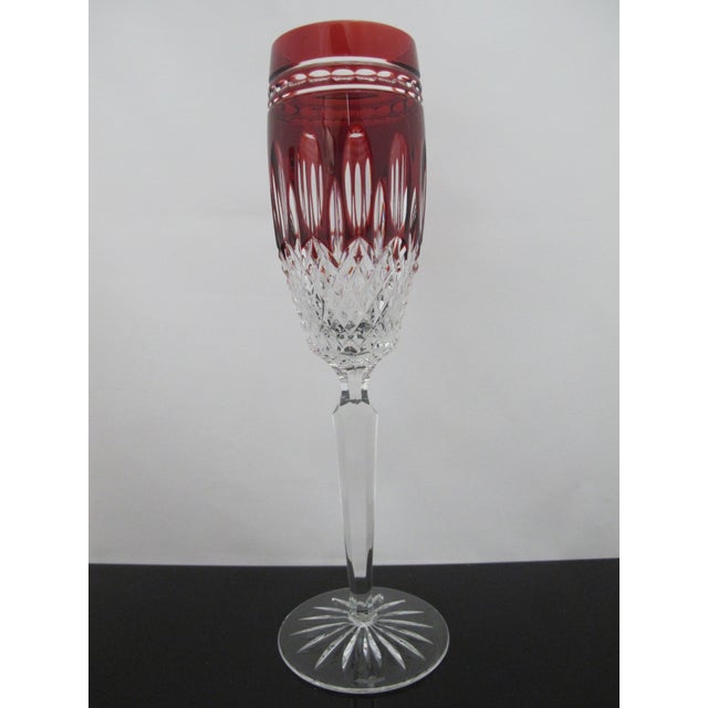 Late 20th Century Waterford Crystal Clarendon Ruby Red Champagne Flutes 10" Pair For Sale - Image 5 of 9