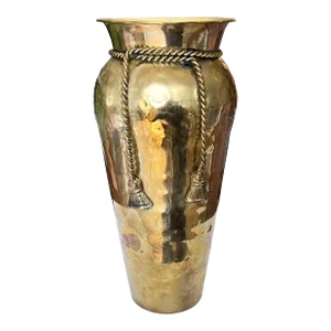 Italian Hollywood Regency Brass Trompe l'Oeil Ribbon Tassel Vase or Urn