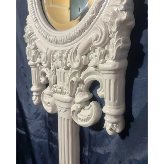 Vintage Palm Beach Regency Gloss White French Rococo Revival Wall Mirror in Gampel-Stoll Style - Newly Painted For Sale - Image 9 of 12