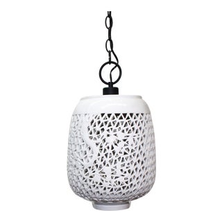 Pierced Porcelain Blanc De Chine Pendant Light For Sale
