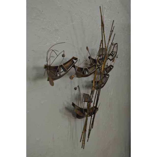 C Jere Vintage Brass Metal Wall Sculpture Of Asian Boats Bamboo