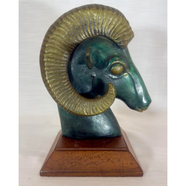 Artedi Mid Century Brass & Verdigris Patina Ram Bust - La Barge / Marbro Style For Sale - Image 4 of 11