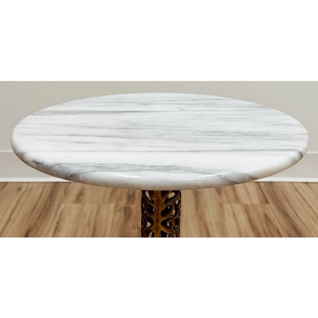 Mid 20th Century Vintage French Style Marble Top Brass Filigree Base Table For Sale - Image 5 of 6