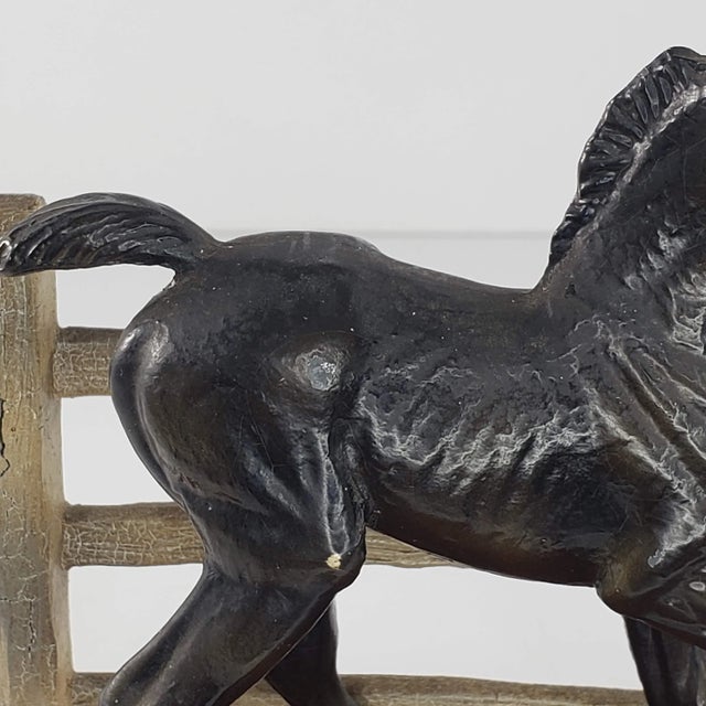 Mid 20th Century Vintage Mid Century Metal Foal Baby Horse on Wood Base Bookend For Sale - Image 5 of 9