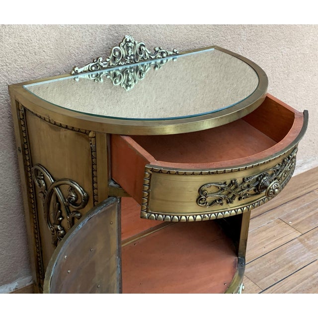 French Antique Louis XVI Style Pair of Bronze / Brass Vitrine Cabinets or Nightstands For Sale - Image 3 of 18