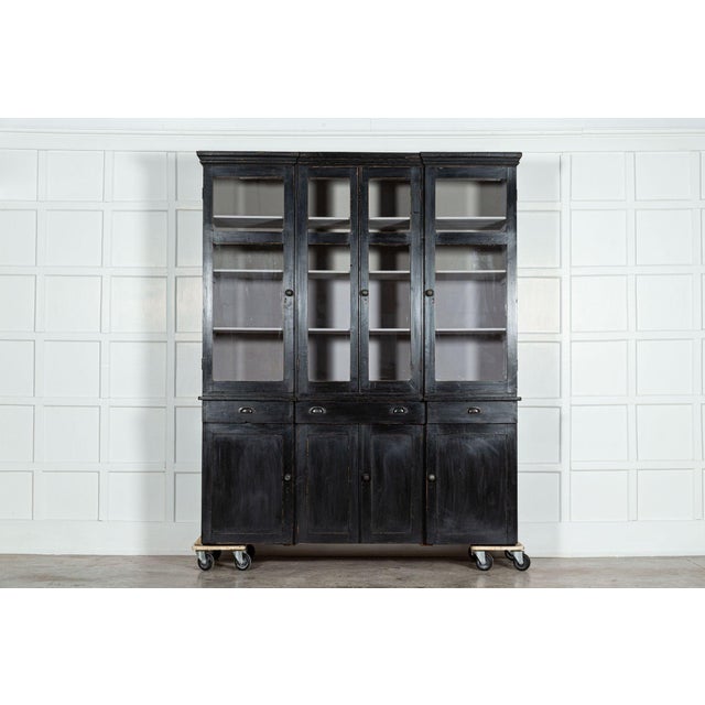 Wood 19th Century English Ebonised Pine Breakfront Housekeepers Cabinet For Sale - Image 7 of 14
