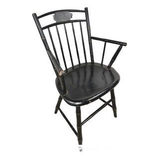 Vintage Black Painted Windsor-Style Armchair With Gold Pinstriping and Tablet Back For Sale