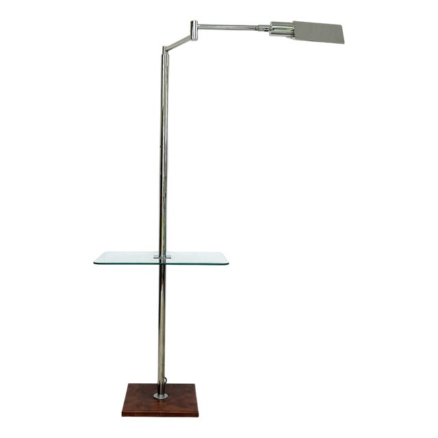 Chrome Floor Lamp with Glass Shelf from Koch & Lowy, 1970s For Sale