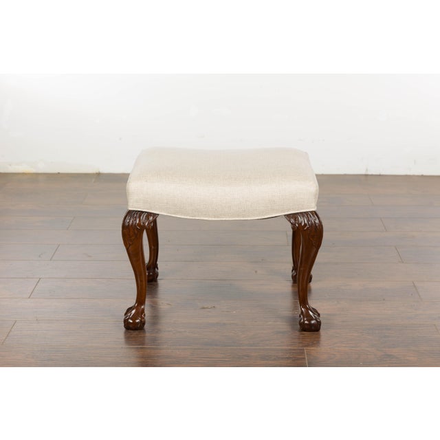 Wood 19th Century English Mahogany Upholstered Stool with Cabriole Legs For Sale - Image 7 of 12