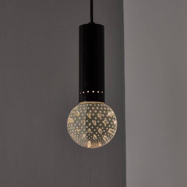 1960s Gino Sarfatti Metal and Seguso Glass Pendant Chandelier for Arteluce Executed in handblown bubbled Seguso glass and...