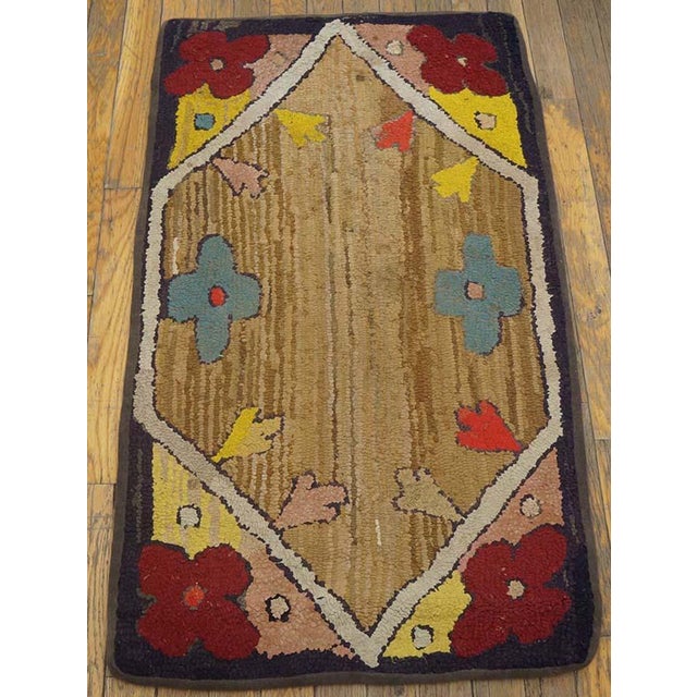 Antique American hooked rug, size: 1'10" x 3'3". Antique American Usa Wool Hand Knotted Pile Rug, Country of Origin:...