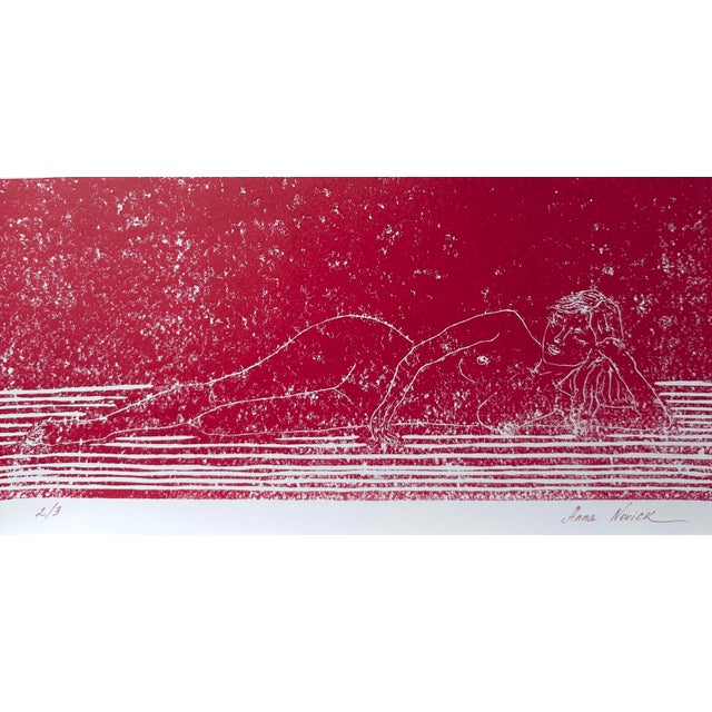 “Nude on the Sofa” Original Hand-Pulled Linocut Nude Figure Limited Edition of 3 Art by Anna Novick. Hand Signed and Numbered 2/3 For Sale - Image 4 of 9
