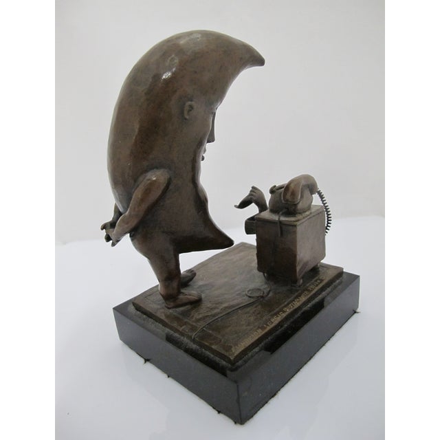 Metal Sergio Bustamante Mexico Bronze Sculpture Moon in Love Waiting on Phone Call For Sale - Image 7 of 11