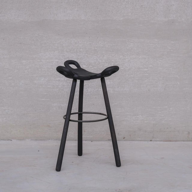 Set of three blackened bar stools. Spain, c1970s. Lated ebonised/blackened. Likely by Confonorm, Spain. Often attributed...