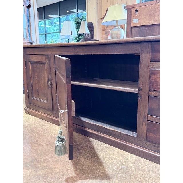 Brown 19th Century Primitive Oak Sideboard Cabinet With Drawers & Paneled Storage Doors For Sale - Image 8 of 12