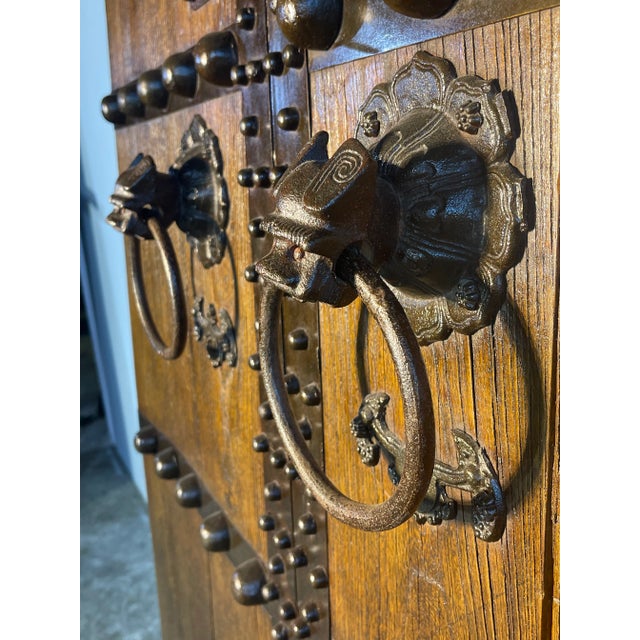 Reproduction Chinese Wood with Iron Doors with Food Dog Knockers - a Pair For Sale - Image 4 of 13