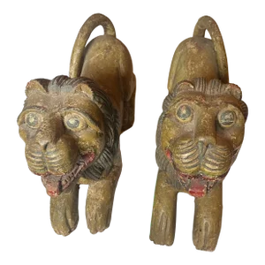 Late 18th Century Antique Pair of Primitive Guardian Lions