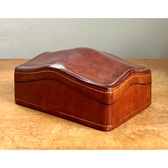 Vintage Italian Leather Wave-Top Decorative Box For Sale - Image 10 of 12