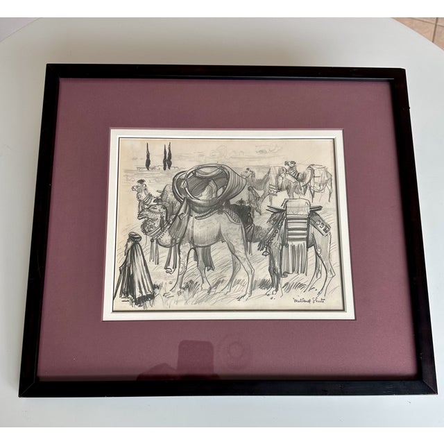 Millard Sheets (1907-1989) Original Pencil Sketch Camels and Figures, Framed For Sale - Image 4 of 17