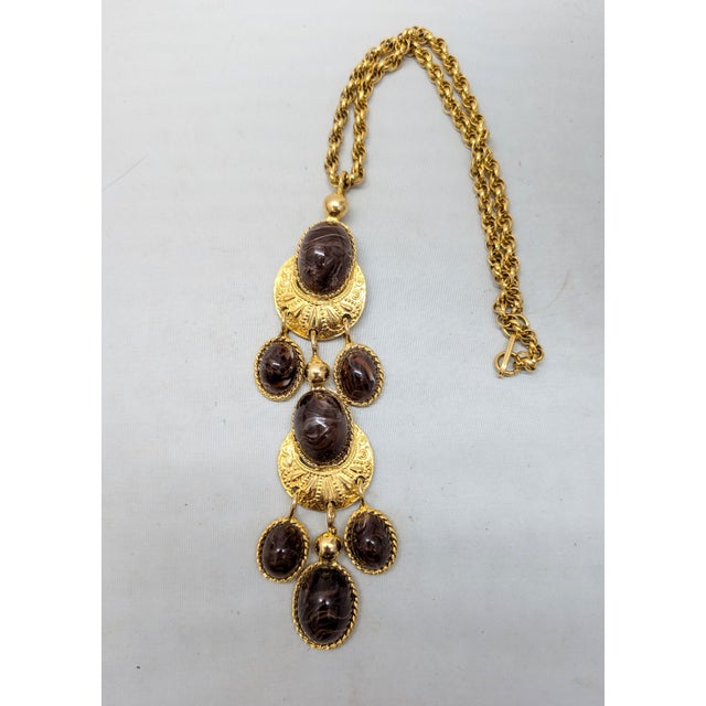 Vintage Signed Les Bernard Cabochon Faux-Brown Agates Pendant Necklace For Sale - Image 10 of 11