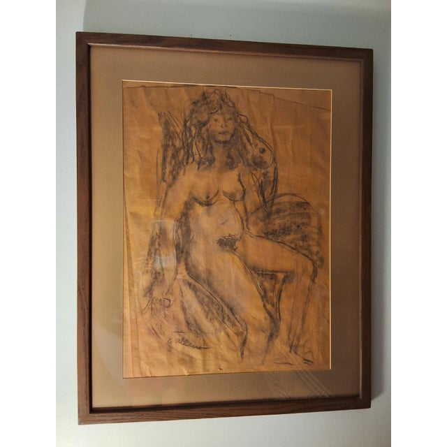 Date Range 1950-1959 Charcoal/pencil drawing of a Seated Nude on paper signed by Charles Salerno (1916-1999). Size - 33...