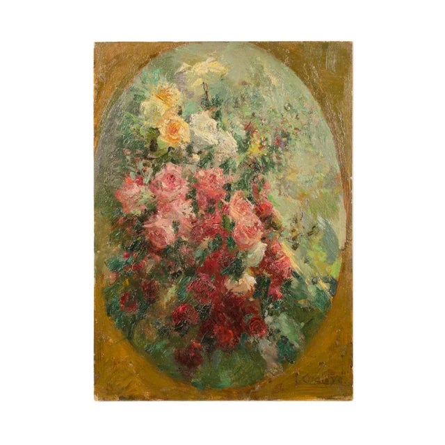Paint Early 20th Century "Framed Flowers" Still Life Oil Painting by Jean Chaleye For Sale - Image 7 of 7