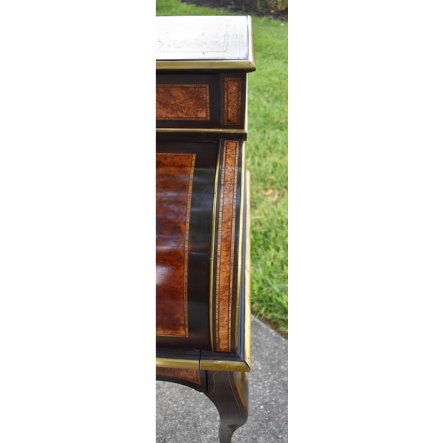 Antique French Walnut Desk Burl Brass Inlay Cylinder Roll Style Bureau Ormolu For Sale - Image 15 of 16