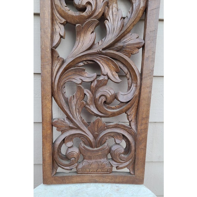 1990s Vintage 1990s Carved Wood Botanical Italian Rococo Motif Wall Accent For Sale - Image 5 of 7