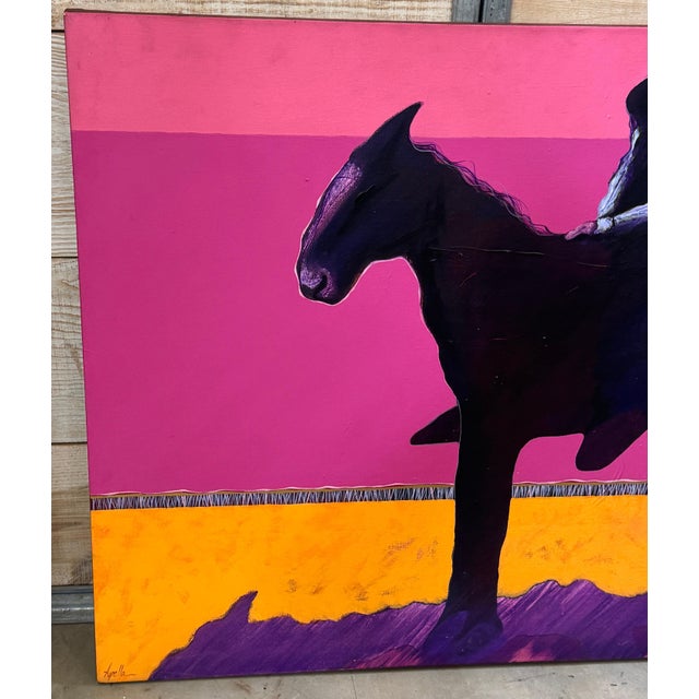 Len Agrella, “Cowboy at Sunset” Monumental Western Oil Painting For Sale - Image 6 of 10