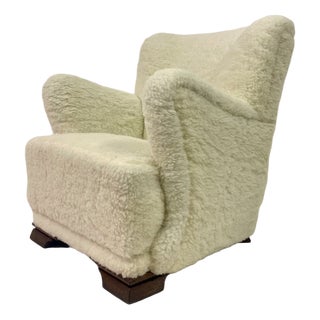 Danish Lamb's Wool Armchair, 1950s For Sale