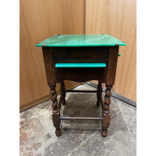 Antique Jade Stained Glass & Spiral Wood Legged Side Table | Chairish