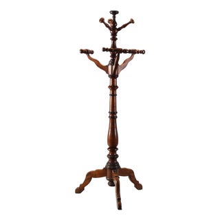 Walnut-Stained Lime Wood Coat Rack, Italy, Late 19th Century For Sale