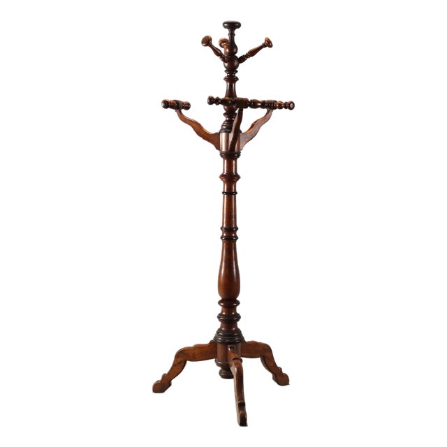 Walnut-Stained Lime Wood Coat Rack, Italy, Late 19th Century For Sale
