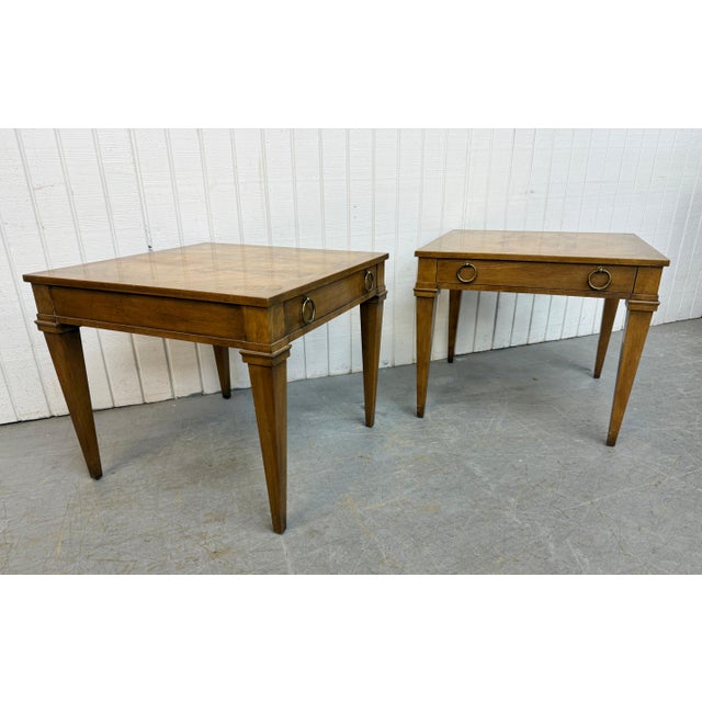 Baker Furniture Company Vintage Italian Style Baker Burled Wood Side Tables - Set of 2 For Sale - Image 4 of 8