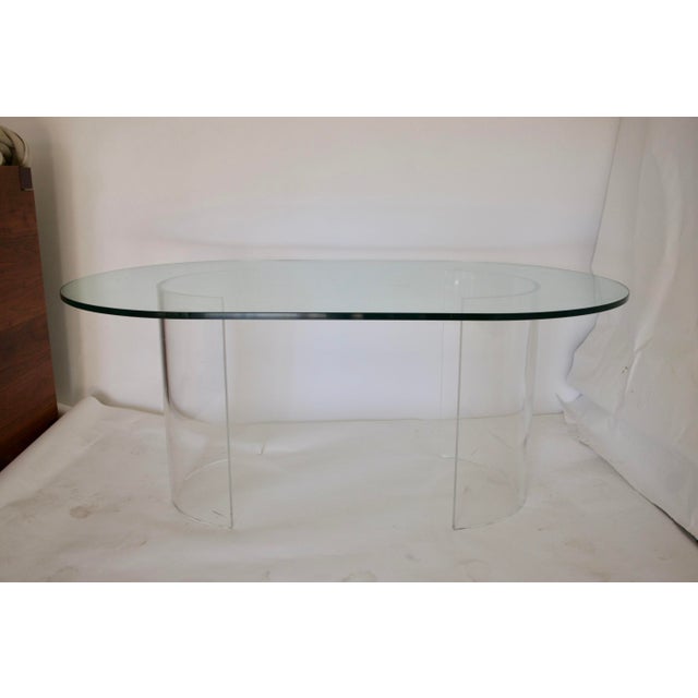 Glass & Curved Lucite Racetrack Dining Table or Desk Chairish