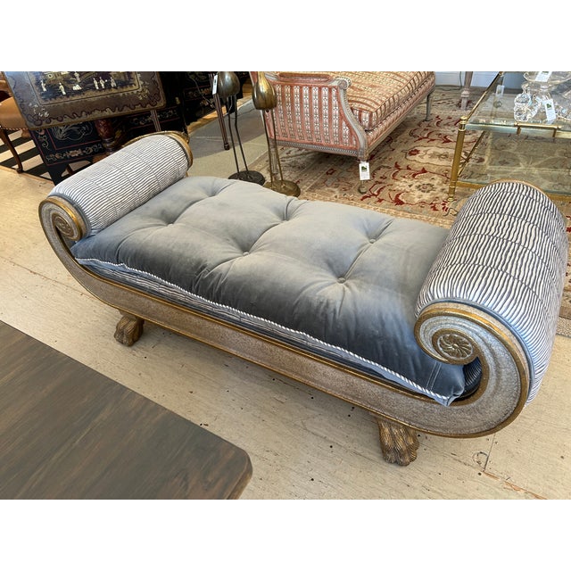 Tufted Velvet Gilded Neoclassical Style Chaise Longue For Sale - Image 11 of 12