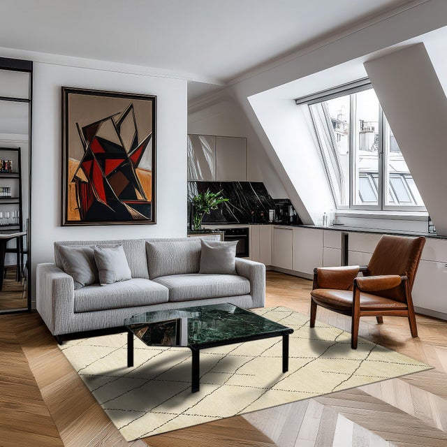 Textile 8x10 Jade Trellis Beige Geometric Modern Hand Knotted Wool Carpet Rug For Sale - Image 7 of 7