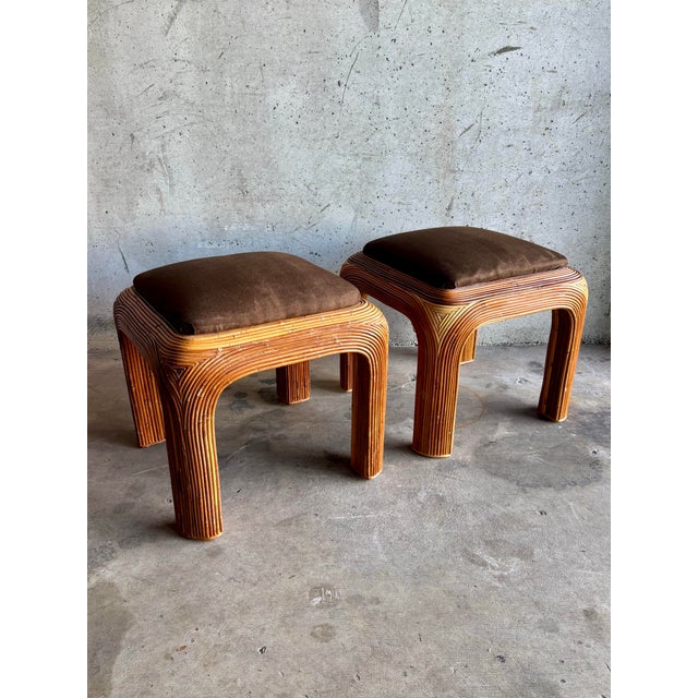 1970s Vintage 1970s Pencil Reed Waterfall Stools or Ottomans, Pair For Sale - Image 5 of 6