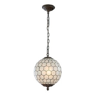 Vintage Aloadecor 1-Light 12'' Brass French Vintage Cosatal Glam Chandelier With Natural Capiz Shell Globe Lantern Hanging Light For Sale