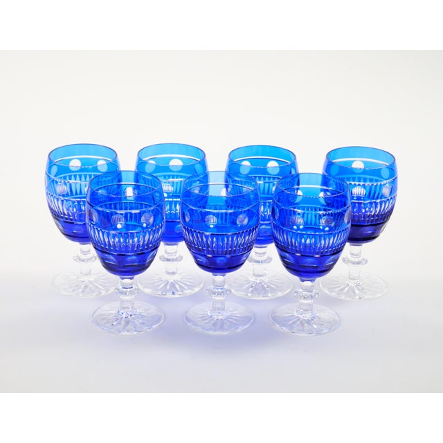 Blue Large Val Saint Lambert Cobalt Blue Crystal Wine and Water Service for 12 People For Sale - Image 8 of 14