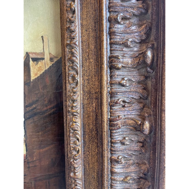 Late 20th Century Heavy Carved Wood Framed Oil Painting of Italian Architectural Scene For Sale - Image 4 of 11