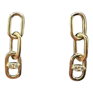 Diamond Link Dangle Earrings 10kt Yellow Gold 0.05ctw Gh Si Threaded New, Pair For Sale