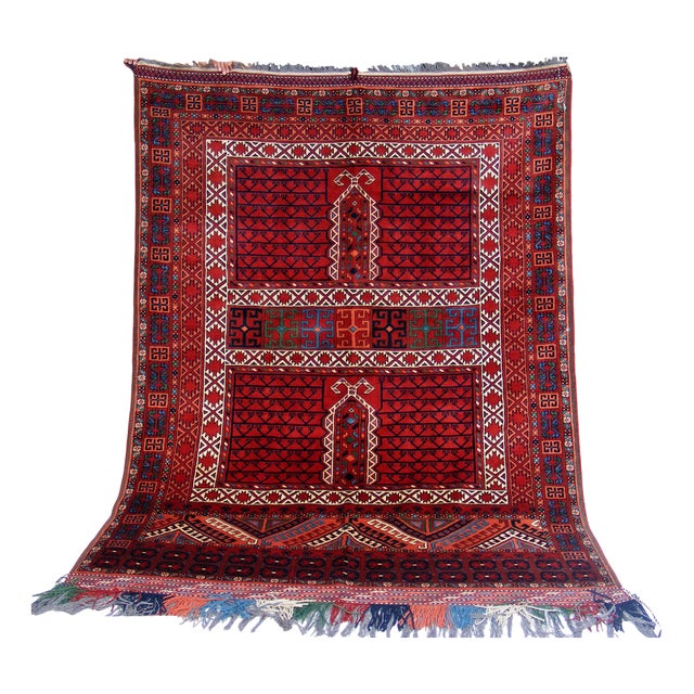 Vintage Afghan Turkmen Hand-Knotted Wool Rug, 1990s For Sale