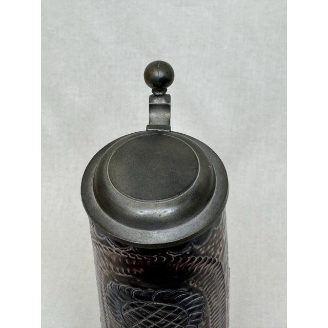Metal Art Nouveau German Pewter & Ceramic Pitcher For Sale - Image 7 of 9