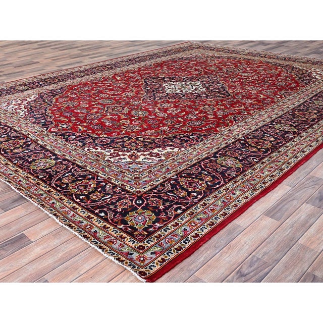 Textile 1960 9'9"x13' Ajax Red Hand Knotted Vintage Persian kashan Pure Wool Oriental Rug For Sale - Image 7 of 12