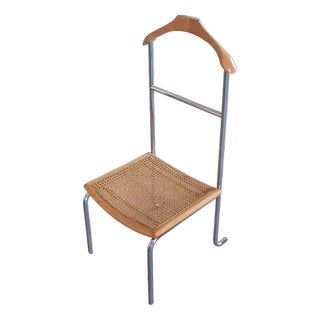 Italian Valet Chair with Tubular Frame and Rattan Seat, 1980s For Sale