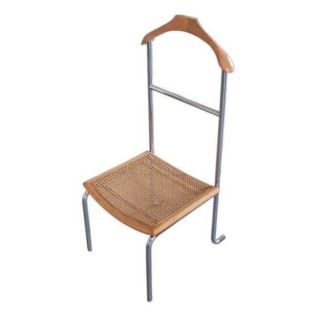 Italian Valet Chair with Tubular Frame and Rattan Seat, 1980s For Sale
