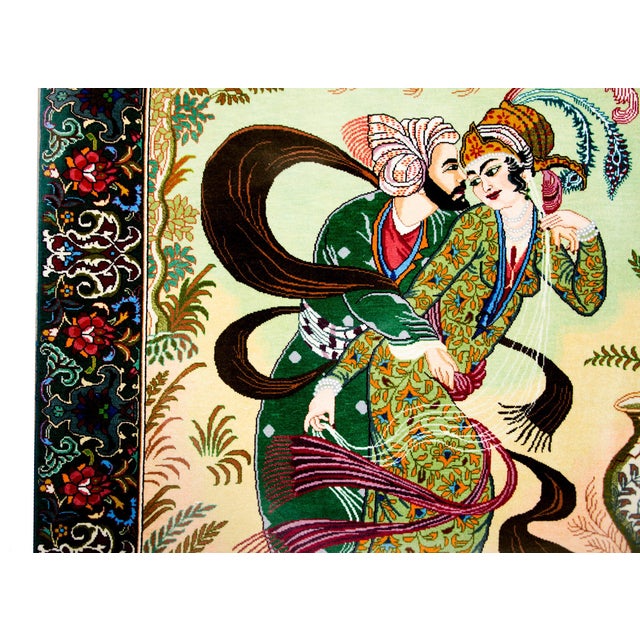 Green Vintage Pictorial Tabriz Rug For Sale - Image 8 of 12