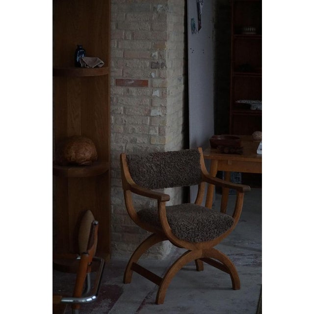 Mid-Century Armchair in Oak & Lambswool Model Kurul attributed to Henning Kjærnulf, 1960s For Sale - Image 3 of 15